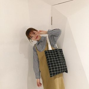 Vrouwen Canvas Draagtas Katoen Plaid Print Boodschappentassen Opvouwbare Vrouwelijke Handtas Herbruikbare Eco Strand Shopper Bag