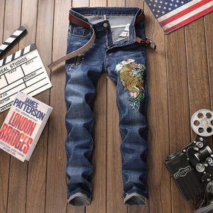 blue jeans gat borduurwerk brand casual patchwork homme denim broek plus size 29-38 mannen jeans
