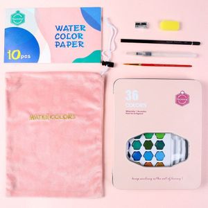 Beroep 36 Kleuren Draagbare Reizen Solid Pigment Aquarel Verf Set Met Water Kleur Borstel Pen Voor Schilderen Kunst Levert