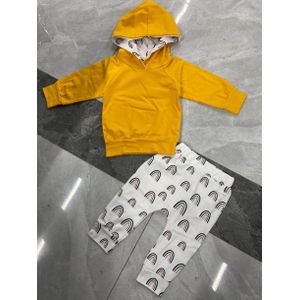 Pasgeboren Baby 2-Delige Outfit Set Lange Mouw Hoodie + Regenboog Print Broek Set Voor Kinderen Jongens Meisjes