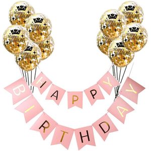 1Set Volwassen Kinderen Gelukkige Verjaardag Ballon Brief Banner Goud Confetti Helium Latex Ballon Party Decoraties Lucht Ballen Globos