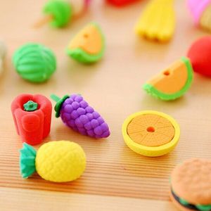 15 Sets Fruit Cake Groenten Dinosaurus Kids Gummen Voor Potloden Kinderen Schoolbenodigdheden Kawaii Gum Sets Stationaire