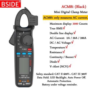 Mini Digitale Klem Meter Bside Acm Serie True Rms Dc Ac Stroom Spanning Ohm Temp Capaciteit Hz Ncv Tester Amperemeter multimeter