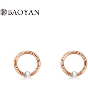 Baoyan Minimalistische Ronde Cirkel Roestvrij Staal Oorbellen Femme Rose Gold/Goud/Zilver Kleur Kleine Natuurlijke Parel Oorbellen Voor vrouwen