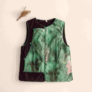 Vrouwen Groene Cheongsam Vest Jassen Chinese Stijl Retro Print Elegante Vintage Qipao Vest Tops Mouwloos Tang Pak Jassen