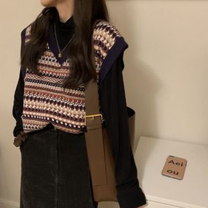 Trui Vest Vrouwen Harajuku Breien Losse Casual Vesten V-hals Mouwloze Retro Office Lady Dagelijks Koreaanse Vrouwelijke Uitloper Kleding