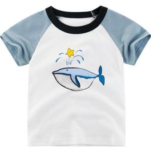 Zomer Ademend Kleine Jongens T-shirt Creatieve Cartoon Walvis Ster Afdrukken Korte Mouw Ronde Kraag Top Kinderen Casual Kleding