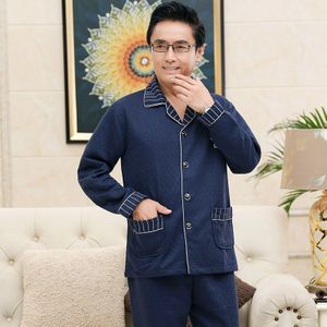 Streep Splicing Gebreide Katoenen Pyjama Set Mannelijke Drie Lagen Gewatteerde mannen Pyjama Casual Trainingspak M-4XL Pyjama Pijamas hombre