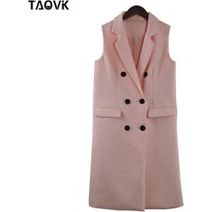 Taovk Mode Vrouwen Herfst Vest Rood Wit Roze En Geel Revers Effen Kleur Vest Jas