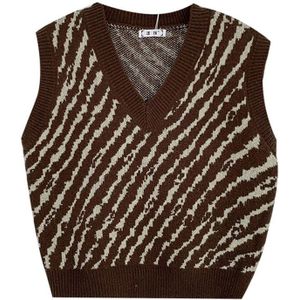 Vintage Zebra Print Gebreide Trui Vest Vrouwen College Meisjes Mode Mouwloze V-hals Casual Tank Tops Herfst