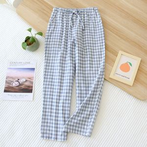 Lente En Zomer Meisjes Elastische Thuis Broek Vrouwen Katoen Dubbel Gaas Dunne Slaap Broek Slapen Bodems Toevallige Plaid Pyjama Femme