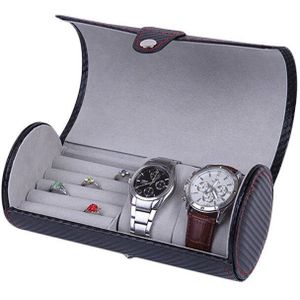 Horloge Doos Pu Lederen 3 Slots Cilinder High-End Horloge Doos Draagbare Reizen Sieraden Horloge Opslag Display Box
