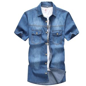 Zomer korte Mouwen Denim Shirts Mannen Effen kleur Casual Shirt Mode Slanke Heren Jeans Shirts Oversized 8XL