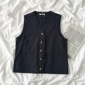 Vesten Vrouwen Solid Single Breasted Front Open Alle-Match Dagelijkse Eenvoudige Retro Mode Trendy Vintage Casual Zakken Womens Vest