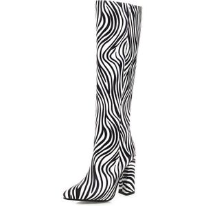 Laarzen Puntschoen Chunky Blok Zebra Afdrukken Voor Vrouwen Puntschoen Hoge Hakken Schoenen Dames Dikke Hak Botines