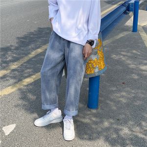 Jeans Mannen Blauw Gewassen Straight Losse Mens Casual Trendy Koreaanse Stijl Harajuku Retro Koppels Zakken Enkellange Ulzzang Ins