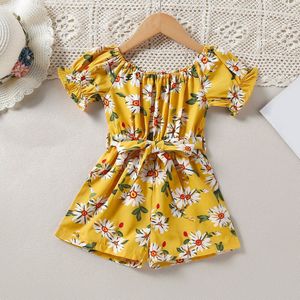 Humor Beer Meisjes Bloemen Shorts Speelpakjes 2022 Zomer Korte Bladerdeeg Mouw Riem Decor Jumpsuits Kids Korte Broek Overalls