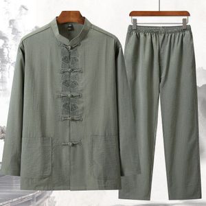 2022 Herfst Chinese Stijl Katoen Linnen Jas Pak Voor Mannen Losse Kimono Vest Mannen Effen Kleur Vest Jas Jassen