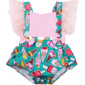 Focusnorm 0-18M Mooie Baby Meisjes Bodysuits Hoofdband 2 Stuks Ananas Bloemenprint Kanten Ruches Mouw Jumpsuits