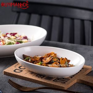 Europese Creatieve Ovale Servies Zuiver Witte Keramische Servies Thuis Hotel Diepe Plaat Keuken Gestoomde Vis Plaat Salade
