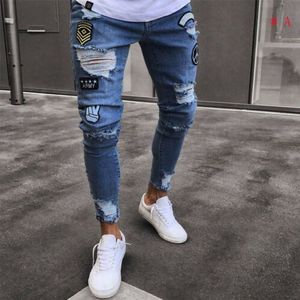 Modieuze heren Skinny Slim Jeans Rip Broek Distress Verzwakte Biker Stretch Denim Jeans Broek