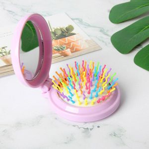 1Pcs Leuke Opvouwbare Airbag Kam Met Spiegel Compact Pocket Haar Borstel Kam Met Meisje Vouwen Ronde mini Pocket Spiegel