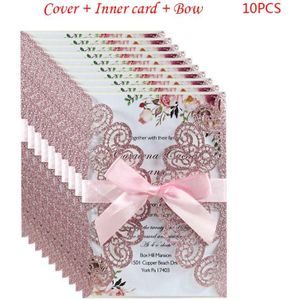 10 Stks/set Bruiloft Uitnodigingskaart Met Pauw Bloem Hollow Enveloppen Glitter H4GD