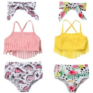 Zomer Badpak Pasgeboren Baby Baby Meisje Badmode Pak Kwastje Gewassen Tops + Dinosaurus Hoge Taille Shorts Outfit Strand Tankini