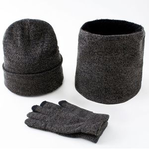 Winter Warm Knit Beanie Hoed Loop Sjaal Halswarmer Sets Touch Screen Handschoenen Set Voor Mannen Vrouwen Winter Accessoires 3 stuks