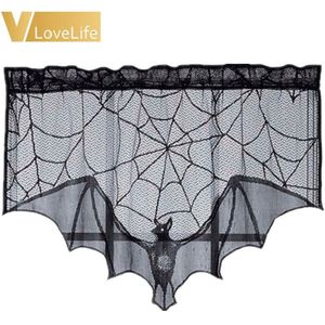 Halloween Decoratie Black Lace Spider Web Bat Topper Lamp Shades Haard Ronde Rechthoek Halloween Tafel Dekken Tafelkleed