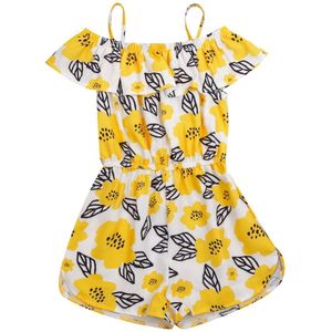 Focusnorm 1-5Y Zomer Kids Meisjes Romper Overalls Shorts Bloemen Print Off Shoulder Ruches Mouwen Jumpsuits