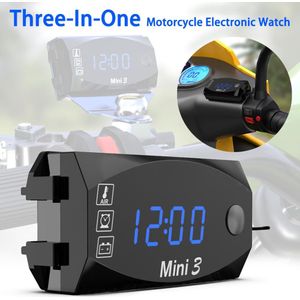 Digitale Display Universele Motorfiets Elektronische Klok Thermometer Voltmeter Drie-In-een Stofdicht IP67 Waterdichte Led Horloge