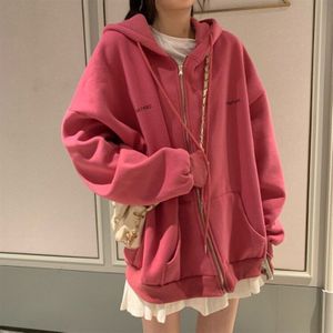 Hoodies Vrouwen Brief Oversized Hooded Bovenkleding Zip-Up Tieners Herfst Ins Populaire Rits Koreaanse Stijl Vrouwelijke Dagelijkse Eenvoudige Basic