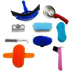 10 Pcs Grooming Tool Professionele Borstel Scrubber Curry Manen Staart Paard Cleaning Kit Set Hoof Pick Schraper Massage Kam