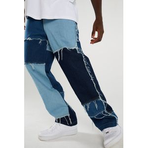 Mannen Straight-Leg Jeans, modieuze Verzwakte Patchwork Kleuraanpassing Loose-Fit Denim Broek Gedragen Kan Worden Voor Werk En Winkelen