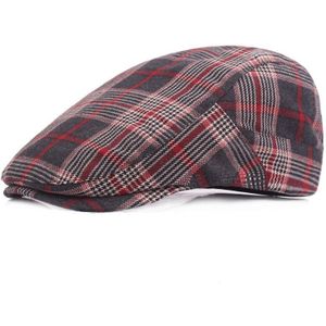 Showersmile Rode Check Baret Hoeden Voor Mannen Vrouwen Plaid Platte Caps Katoen Baretten Mannelijke Klassieke Britse Stijl Vintage Verstelbare Hoeden