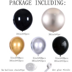 110Pcs Black Gold Zilverkleurige Ballon Boog Guirlande Kit Chrome Latex Globos Wedding Party Verjaardag Decoratie 2021New Jaar Decor