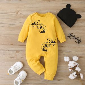 Baby Meisjes Jongens Herfst Lange Mouwen Casual Ronde Hals Gedrukt Panda Rompertjes Pasgeboren Kinderen Kleding