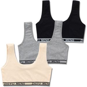 3Pcs Yong Tiener Beha Tiener Meisje Racerback Katoen Sport Training Ondergoed Kid Bralette Gelaagde Crop Top Ondergoed Schoolmeisje Tops