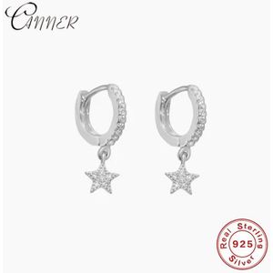 Inmaker 925 Sterling Zilveren Dangle Earring Voor Vrouwen Kraakbeen Star Oorbellen Micro Verharde Cz Ronde Cirkel Oorbellen