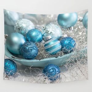 Blauw Turquoise Kerstballen En Kom Tapijt Muur Opknoping Muur Art Gordijn Deken Handdoek Gooien Vel Eetkamer Gewogen