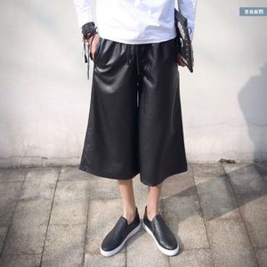 Mannen Wijde Pijpen Pu Leer Punk Broek Stage Performance Kalf-Lengte Broek Man Koreaanse Stijl Vintage Hip Hop Straat dragen Pantalones