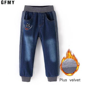 GFMY Leisure Borduurwerk Patroon winter Thicken Plus fluwelen kinderen Broek Elastische Voet Warm jongen jeans
