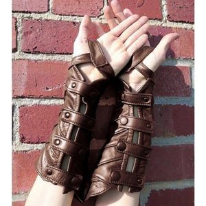 Steampunk Gothic Lederen Schaal Bracer Vingerloze Lange Handschoenen Manchetten Mitten Middeleeuwse Armor Gauntlet Archer Kostuum Voor Mannen Vrouwen