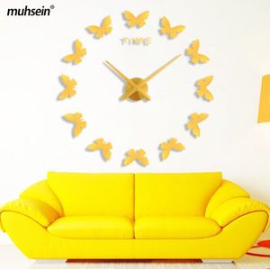 Muhsein Muurstickers Klok Grote 3D Acryl Spiegel Home Decor Klok Mute Diy Butterfly Home Horloge Versieren Woonkamer