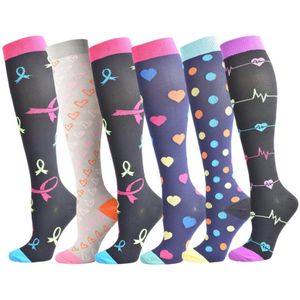6 Pairs Compressie Sport Sokken Voor Mannen Vrouwen Ademend Anti Slip Naadloze Fietsen Sok Outdoor 6 Kleuren S/L
