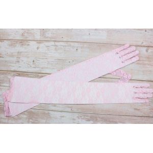 Roze Handschoenen Dames Goedkope Bruiloft Handschoenen Lange Bridal Handschoen Sheer White Lace Handschoenen Vinger voor Bruid Accessoire Elleboog Lengte