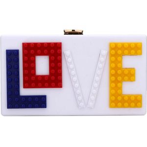 YYW Box Koppelingen Portemonnee Schoudertassen Droom Bruidenmeisjes Brief Clutch Vrouwelijke Liefde White Party Avondtasje met keten