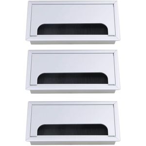 Aluminium Zilver Tafel Bureau Rechthoek Draad Kabel Grommet Hole Cover Outlet Poort 16X8X3 Cm Met zwarte Borstel