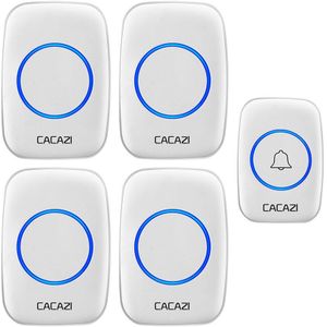 Cacazi Draadloze Deurbel Waterdicht 1 Knop 4 Ontvanger 300M Remote Led Nachtlampje Call Bell 0-110 Db 60 Chimes Us Eu Uk Plug